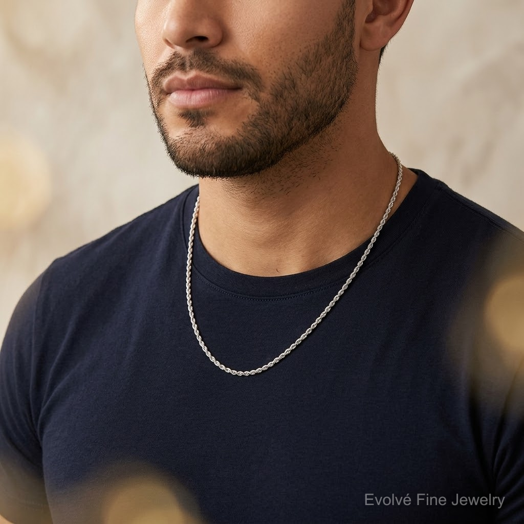 10k White Gold 2.75mm Diamond-cut Rope Chain - Model Shot