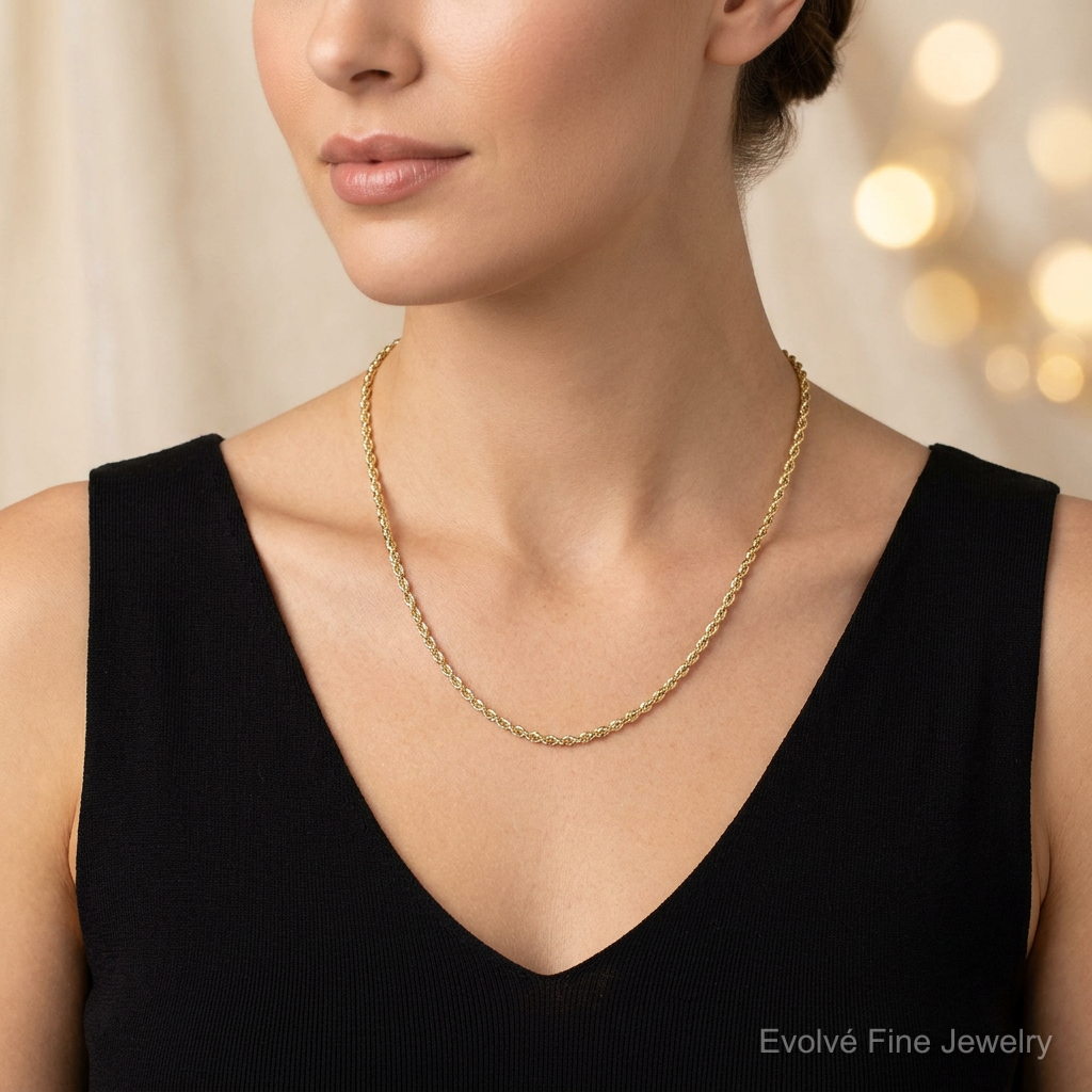 10k 3mm Diamond-cut Rope Chain - Model Shot