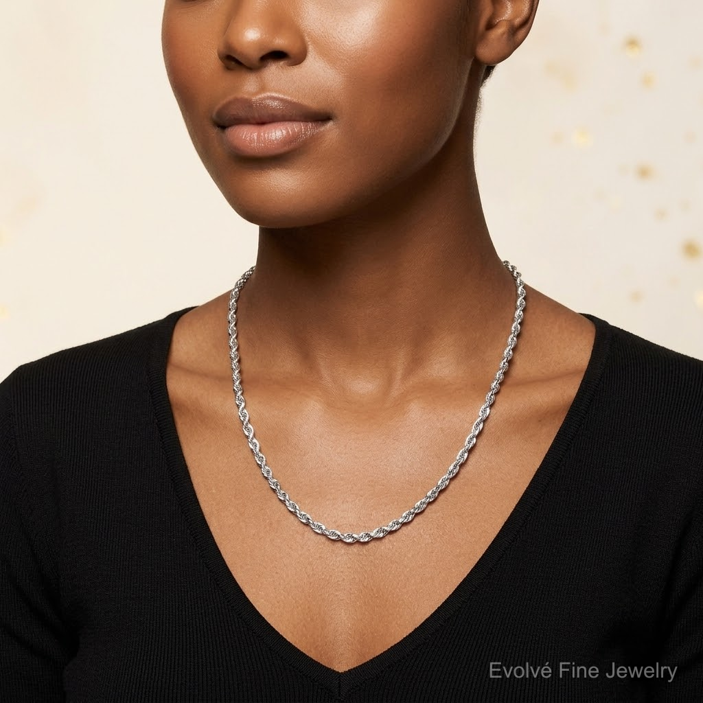 10k White Gold 3.25mm Diamond-cut Rope Chain - Model Shot