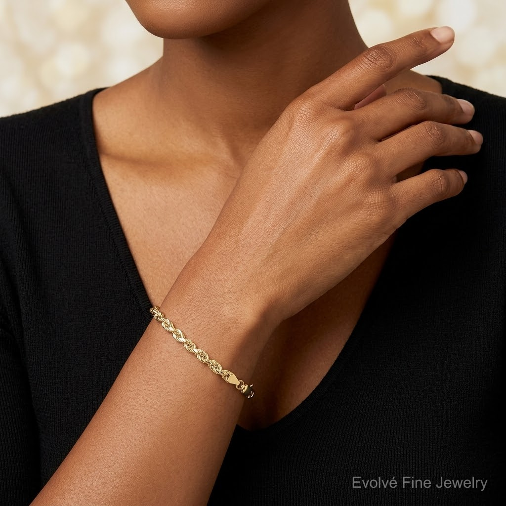 10k 4mm Diamond-cut Rope Chain - Model Shot
