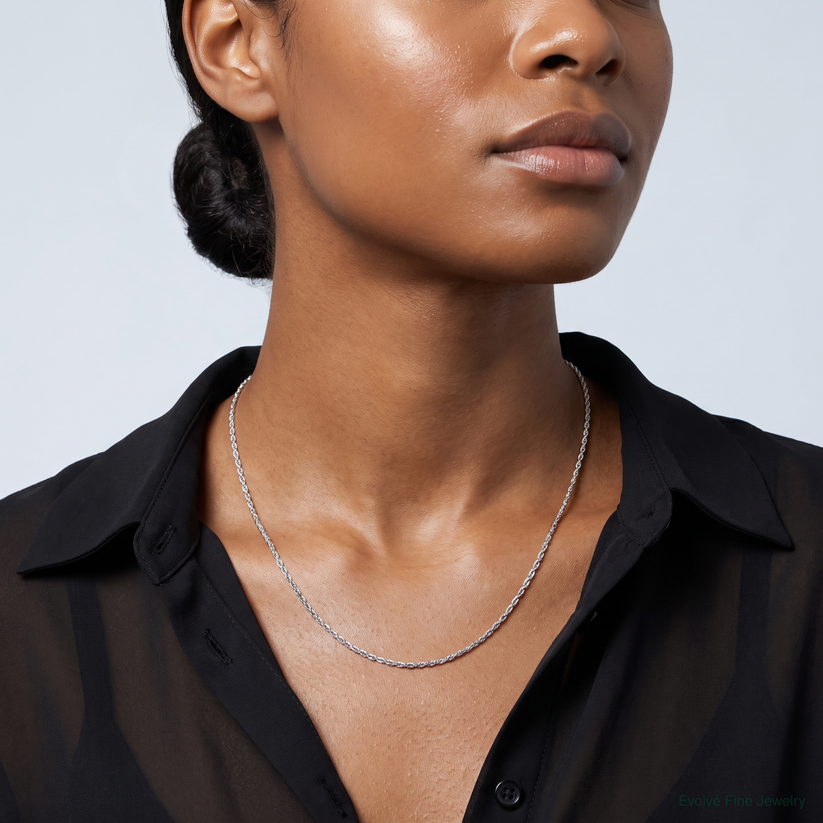 10k White Gold .7mm Carded Cable Rope Chain - Model Shot