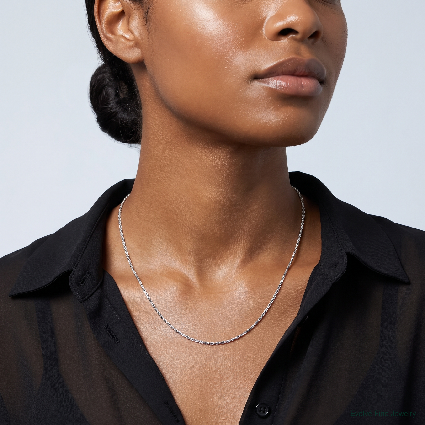 10k White Gold .7mm Carded Cable Rope Chain - Model Shot