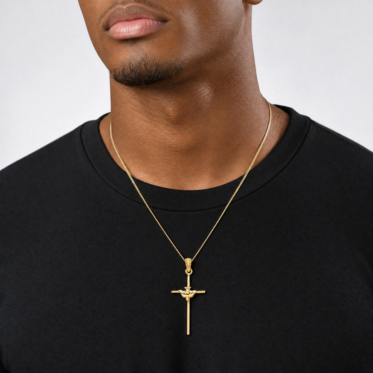 10K Dove On Stick Cross Charm - Model Shot