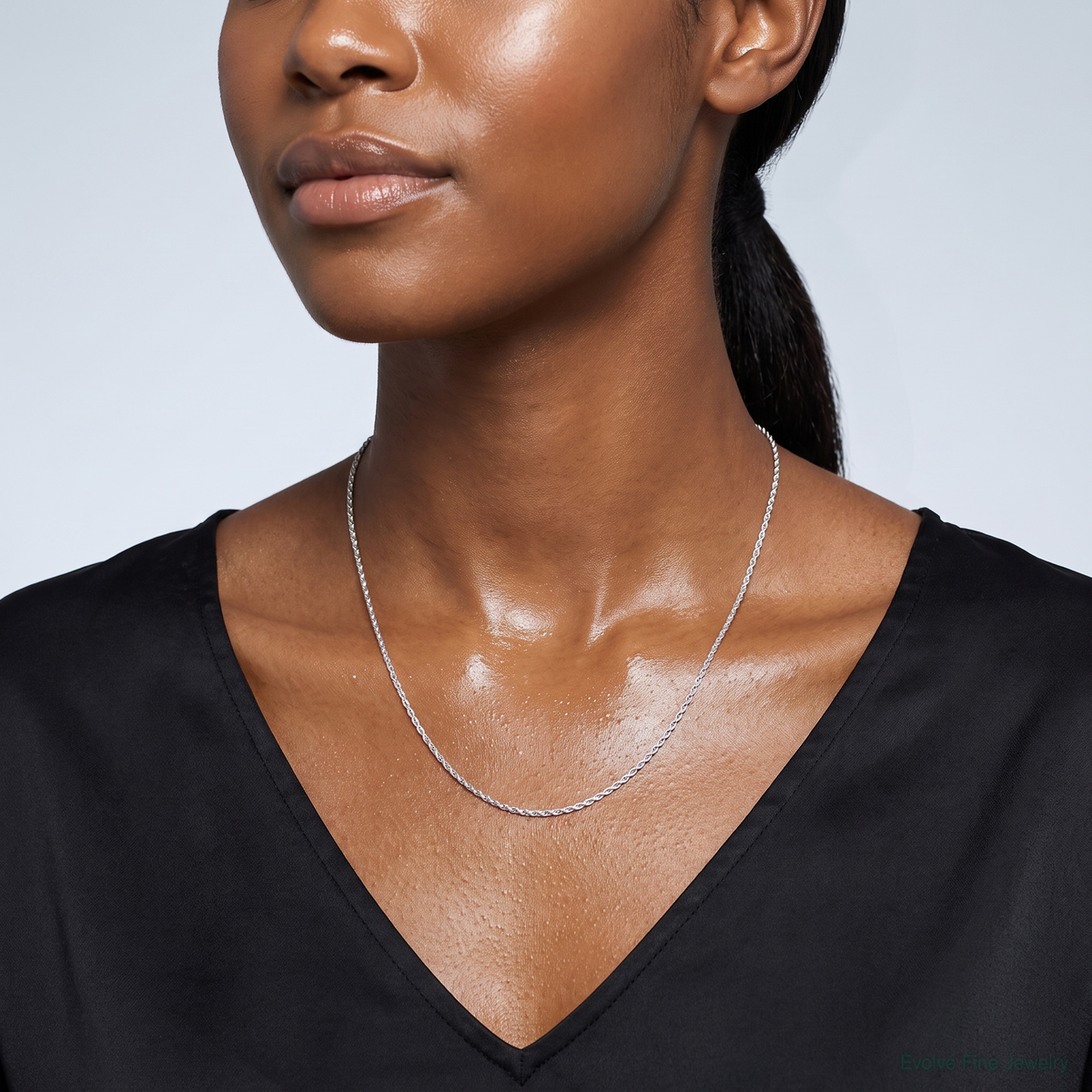 10k White Gold .95mm Carded Cable Rope Chain - Model Shot