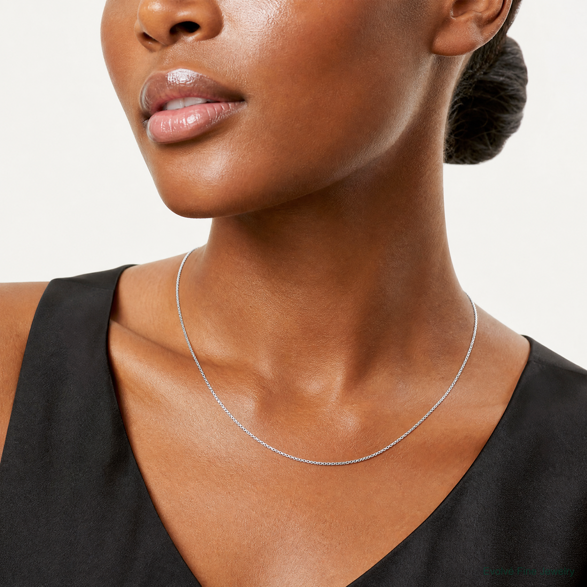 10k White Gold .9mm Box Chain - Model Shot