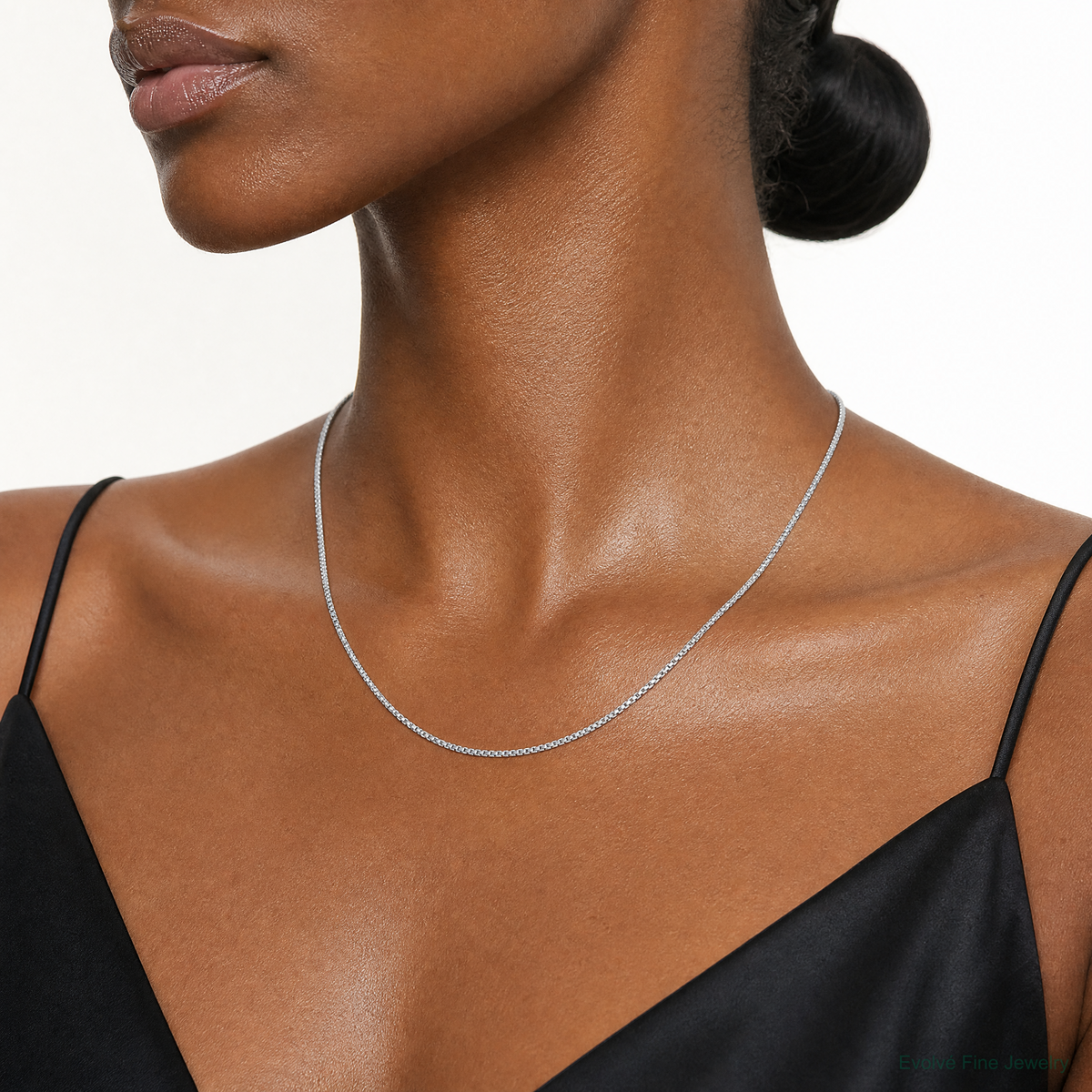 10k White Gold 1mm Box Chain - Model Shot