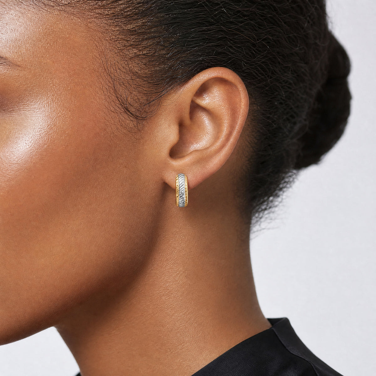 Leslie's 10K w/White Rhodium Polished and D/C Hoop Earrings - Model Shot