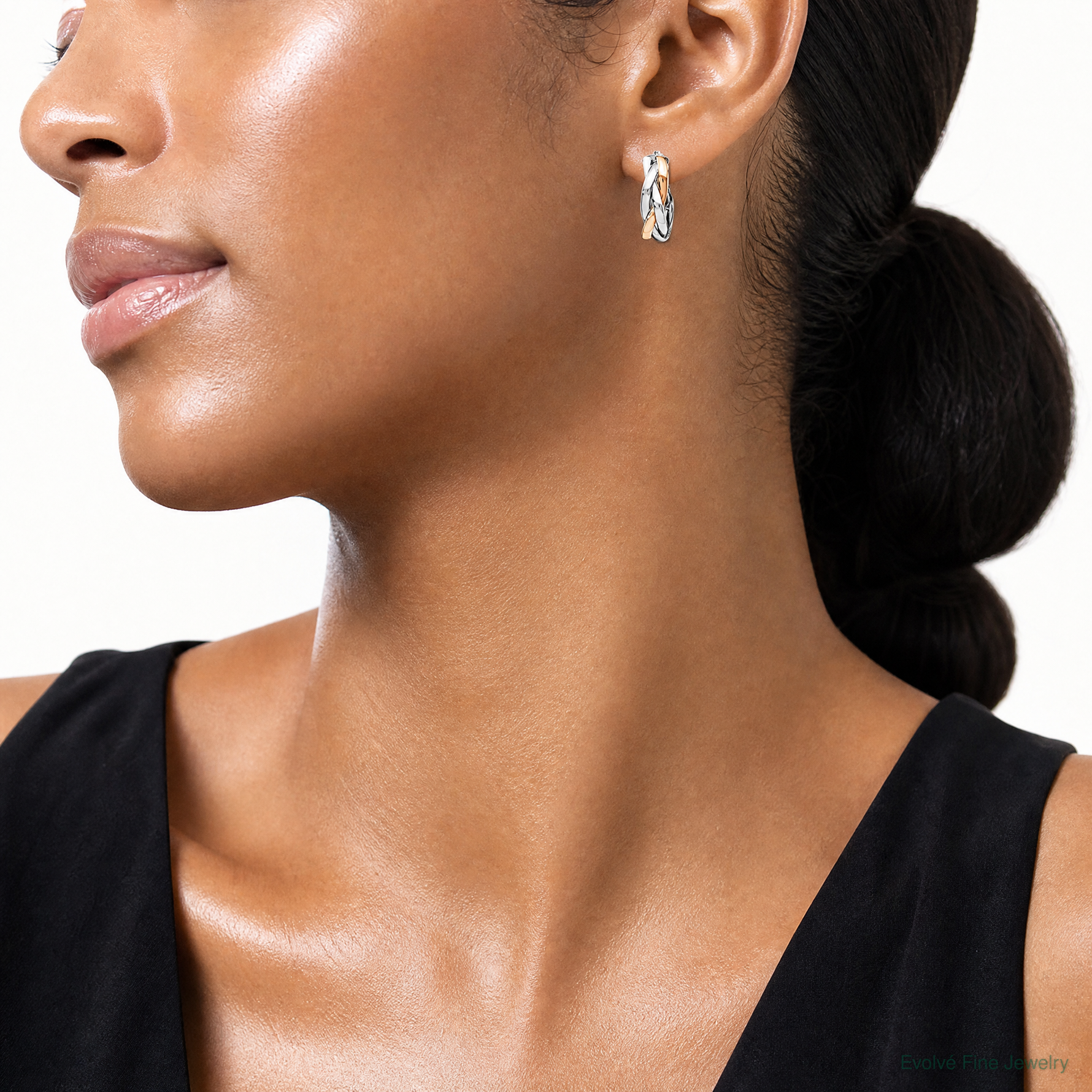 Leslie's 10K w/ White RH / Rose GP Braided Hoop Earrings - Model Shot