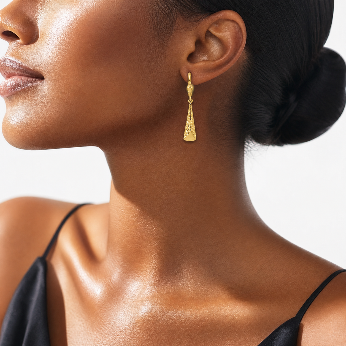 Leslie's 10K Polished and Textured Leverback Dangle Earrings - Model Shot