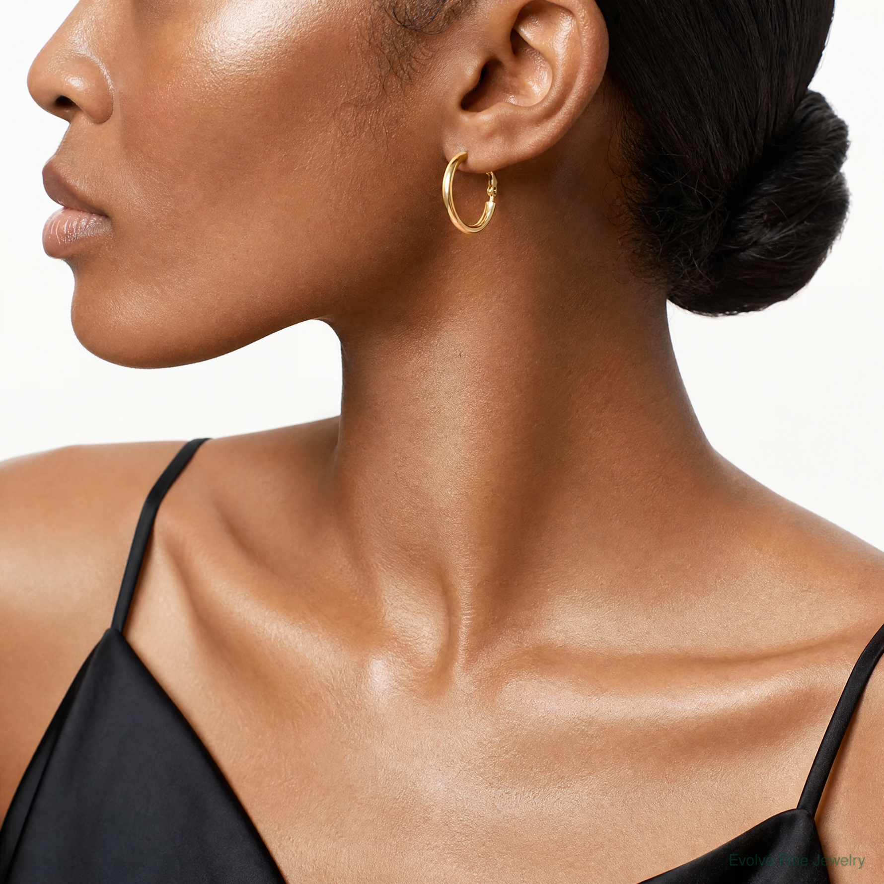 Leslie's 10K Polished Omega Back Hoop Earrings - Model Shot