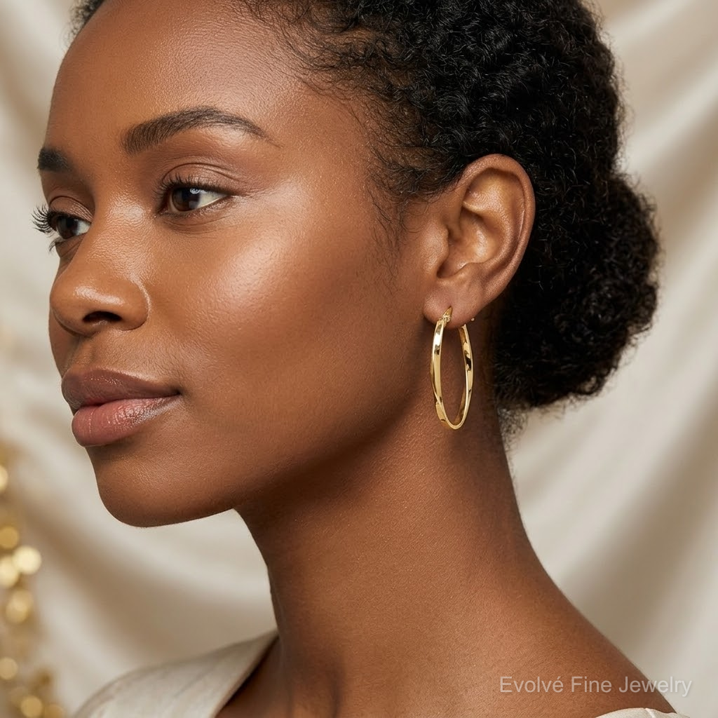 Leslie's 10K Twisted Oval Hoop Earrings - Model Shot