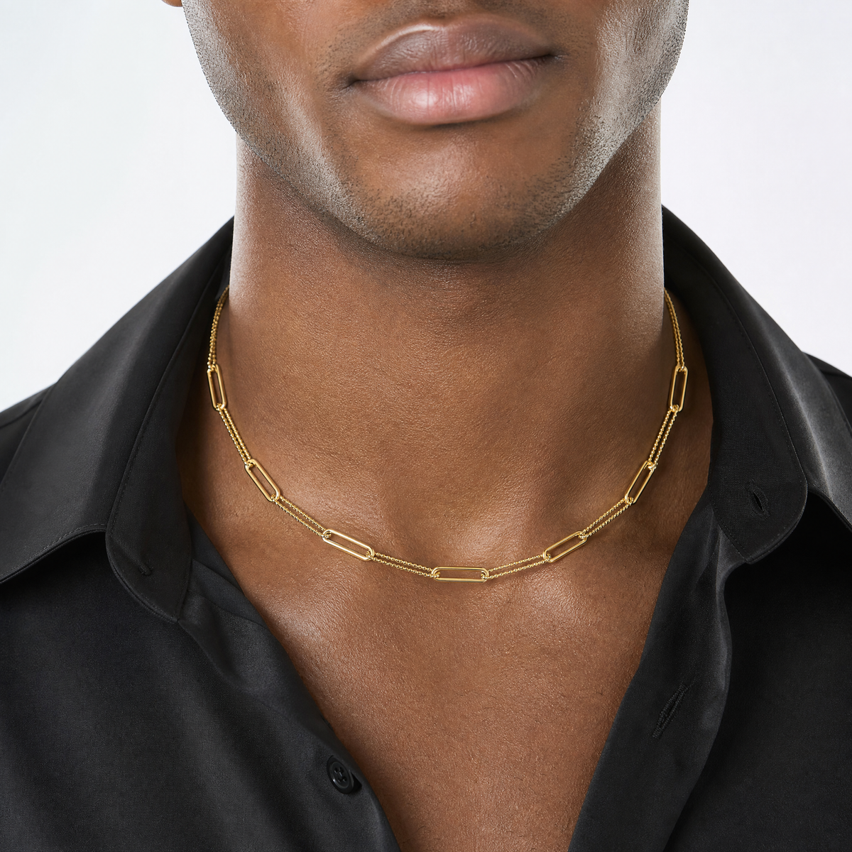 Leslie's 10K Polished and Textured Paperclip Link Necklace - Model Shot