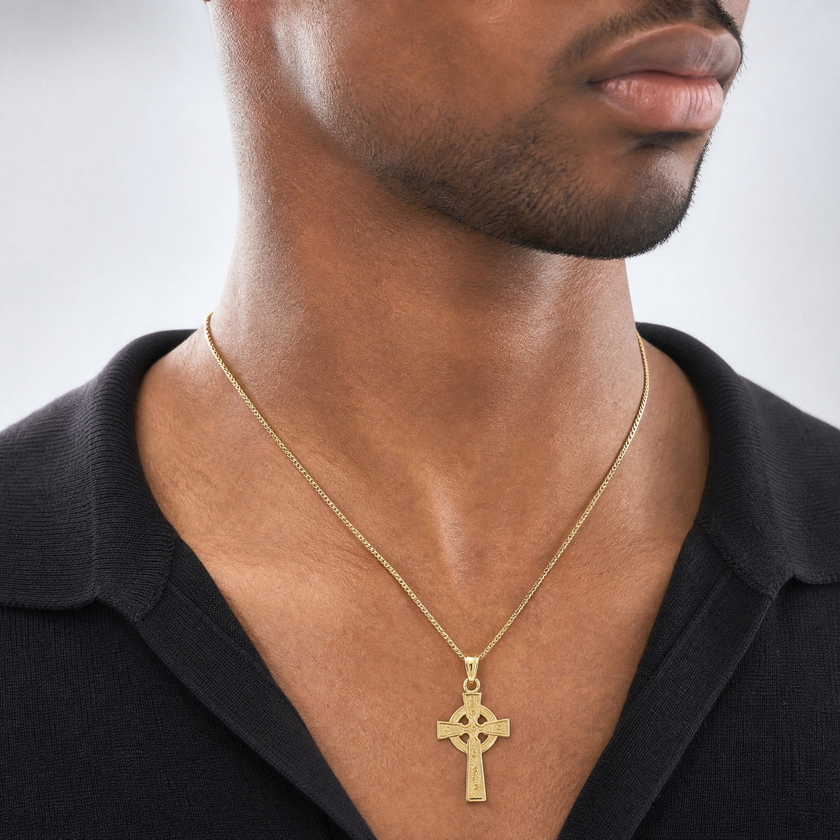 10k Reversible GOD IS LOVE Celtic Cross Pendant - Model Shot