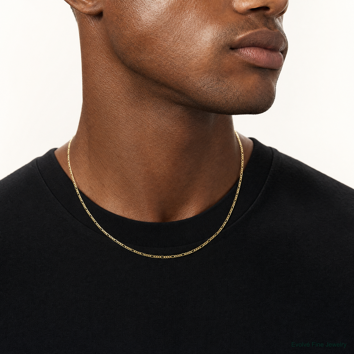 10k 1.25mm Flat Figaro Pendant Chain - Model Shot