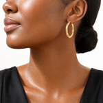 10k 5mm Satin & Polished Twisted Hoop Earrings - Model Shot