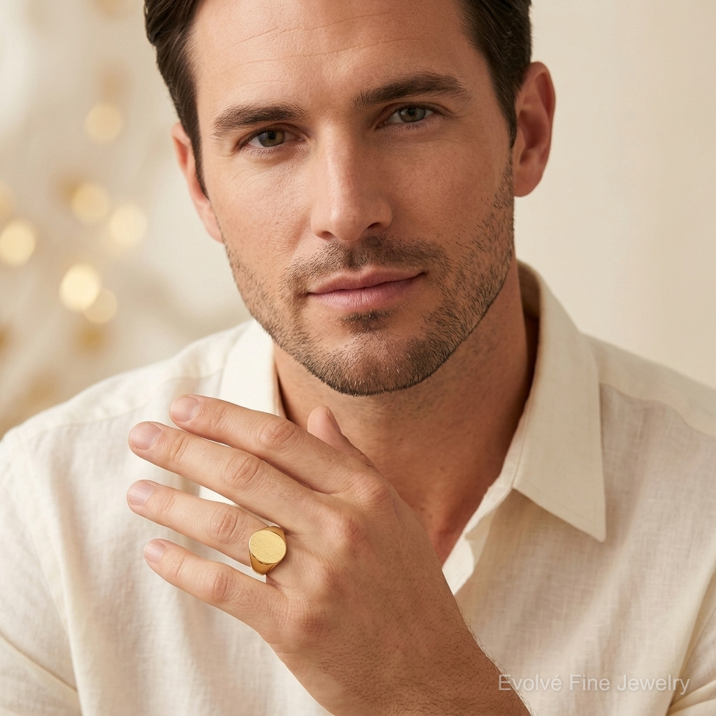 10k 15.5x19.0mm Closed Back Mens Signet Ring - Model Shot