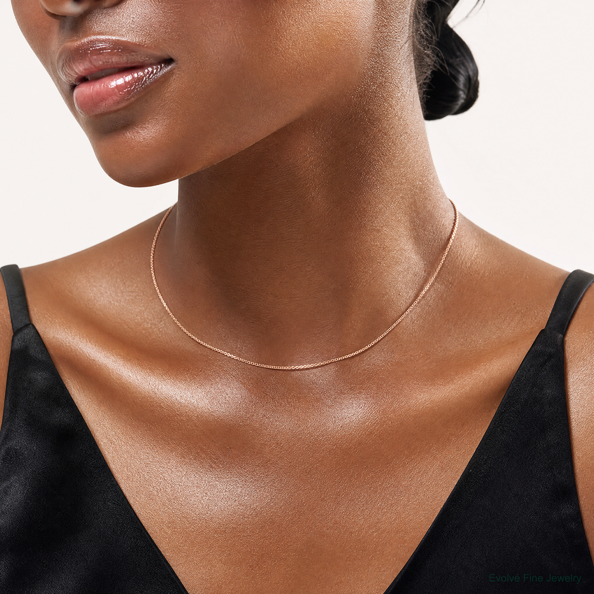 10k Rose Gold .9mm Box Chain - Model Shot