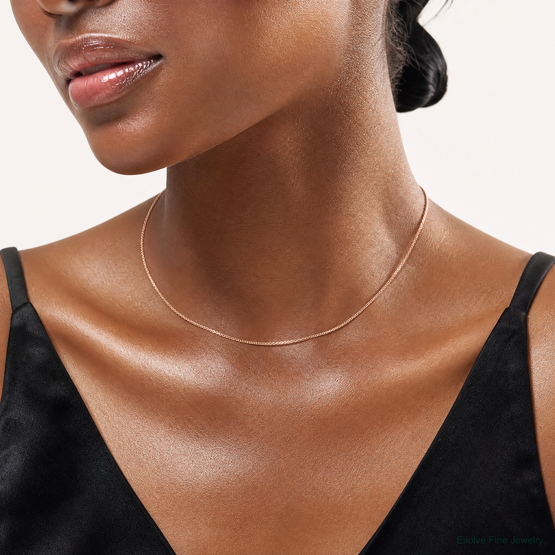 10k Rose Gold .9mm Box Chain - Model Shot
