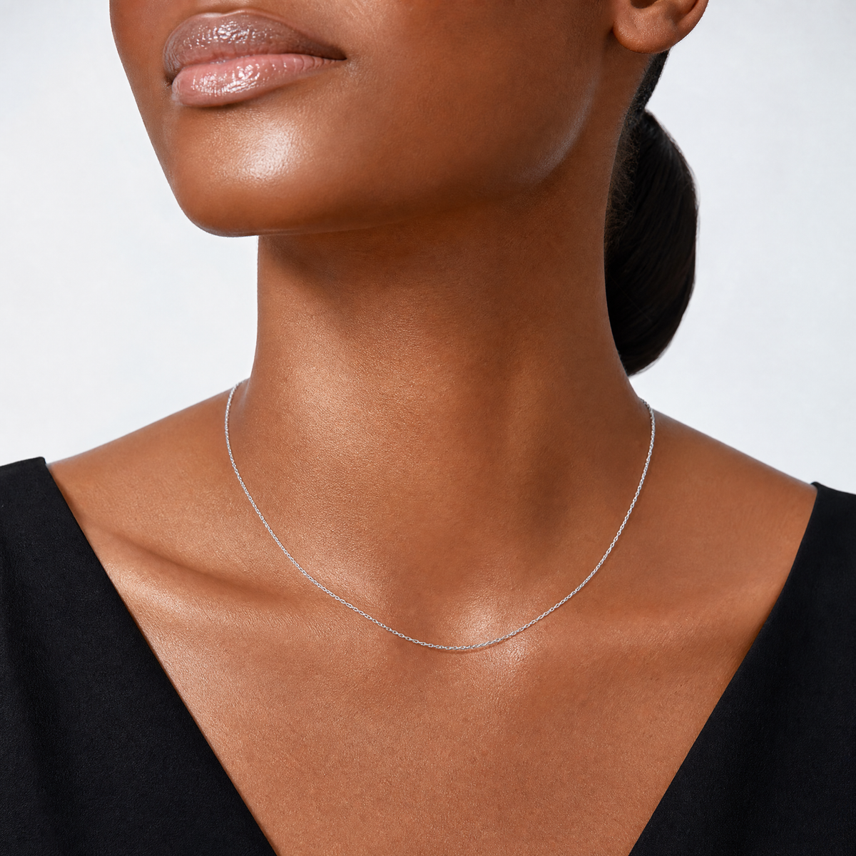14K White Gold 1.35mm Carded Cable Rope Chain - Model Shot