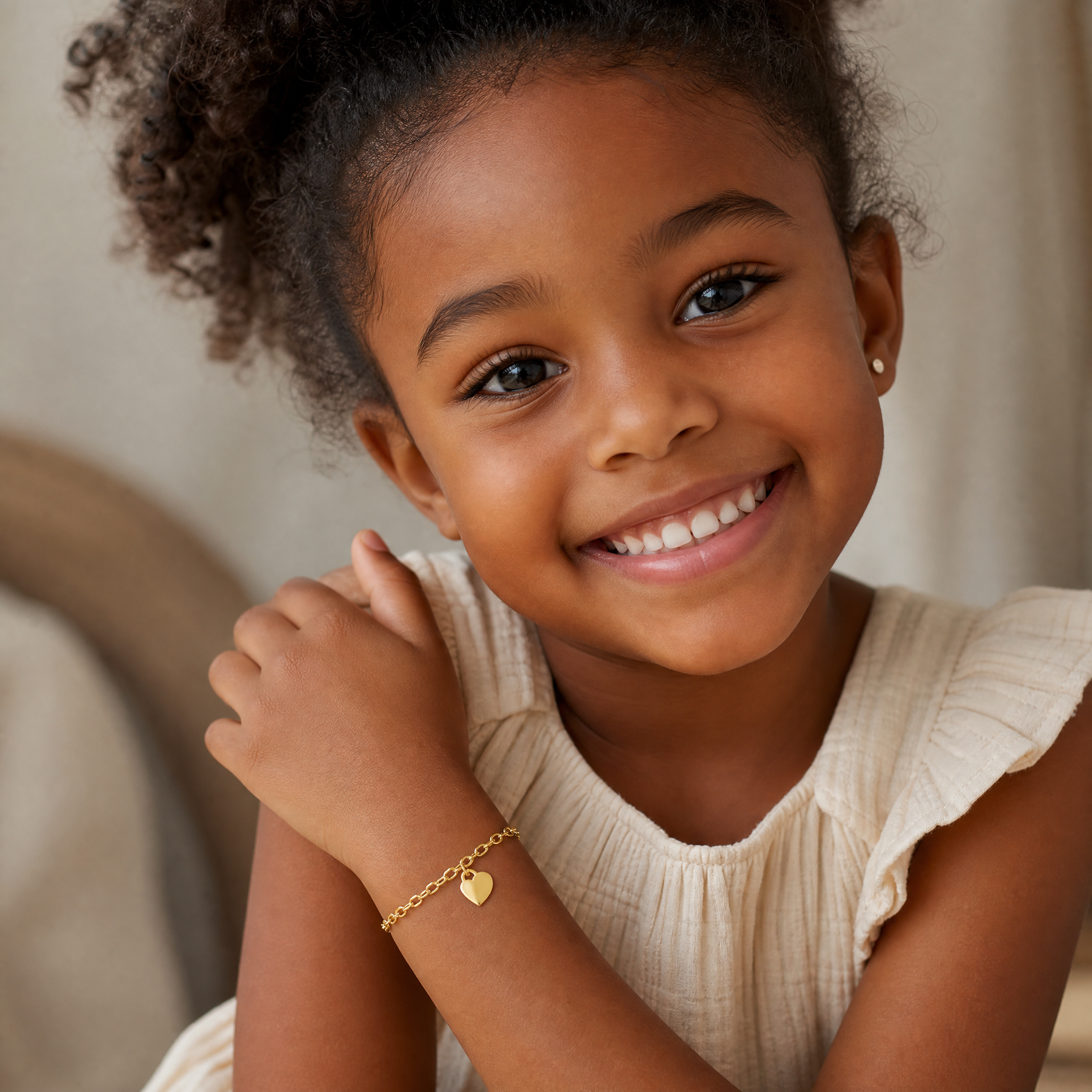 10k Dangle Heart Child's Bracelet - Model Shot