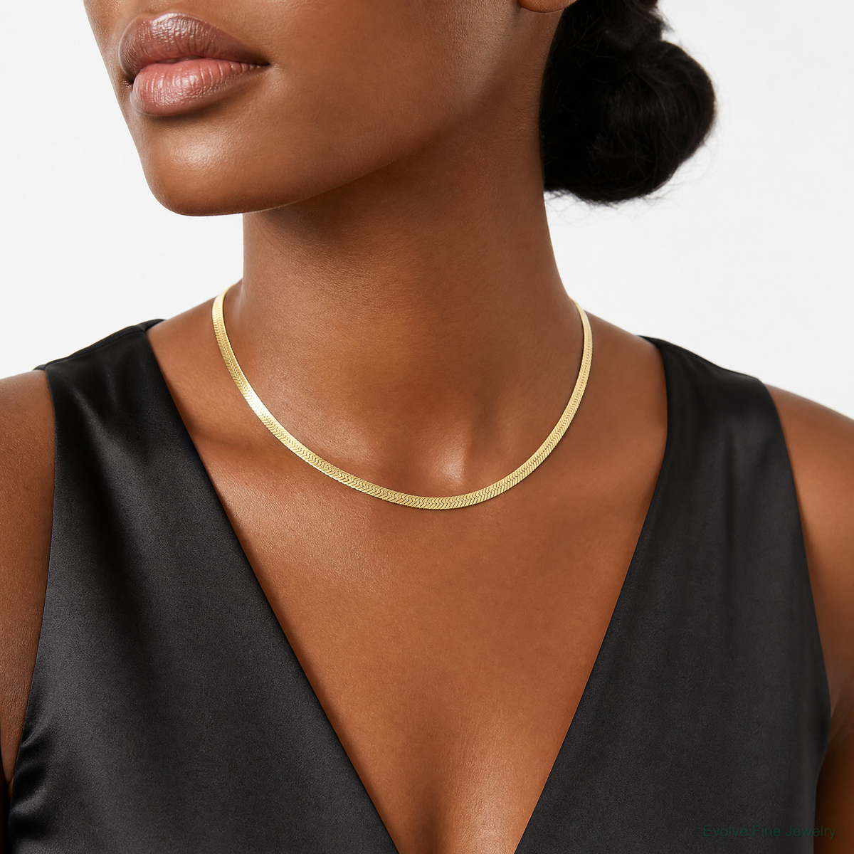 10k 2.5mm Silky Herringbone Chain - Model Shot