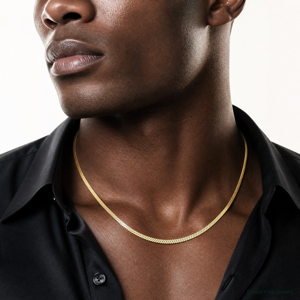 10k 3mm Silky Herringbone Chain - Model Shot