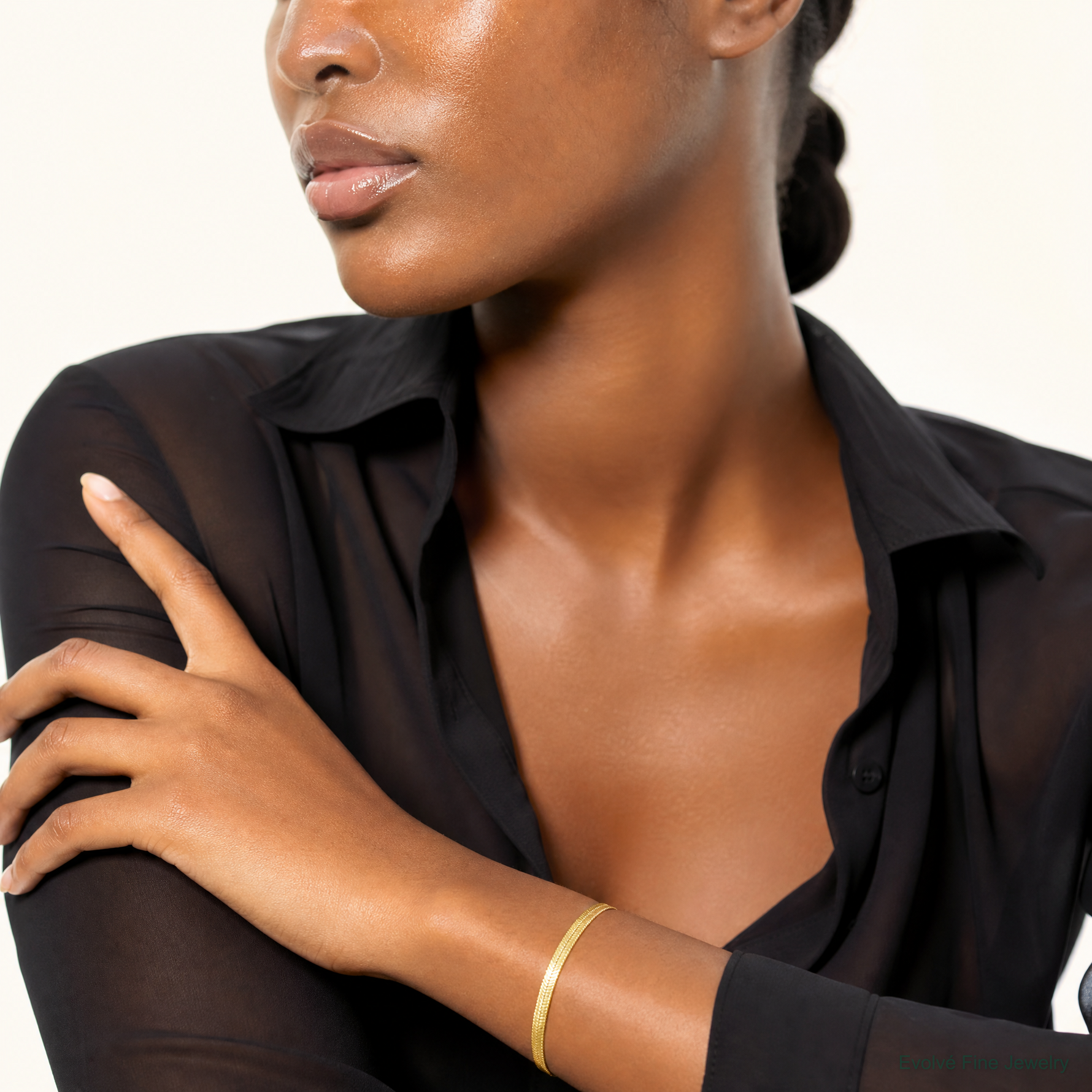10k 3mm Silky Herringbone Chain - Model Shot