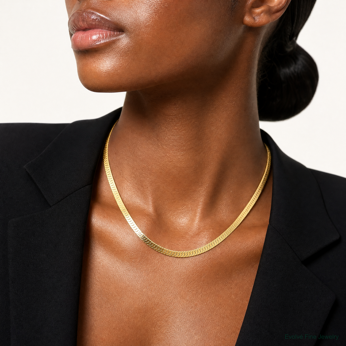 10k 4mm Silky Herringbone Chain - Model Shot