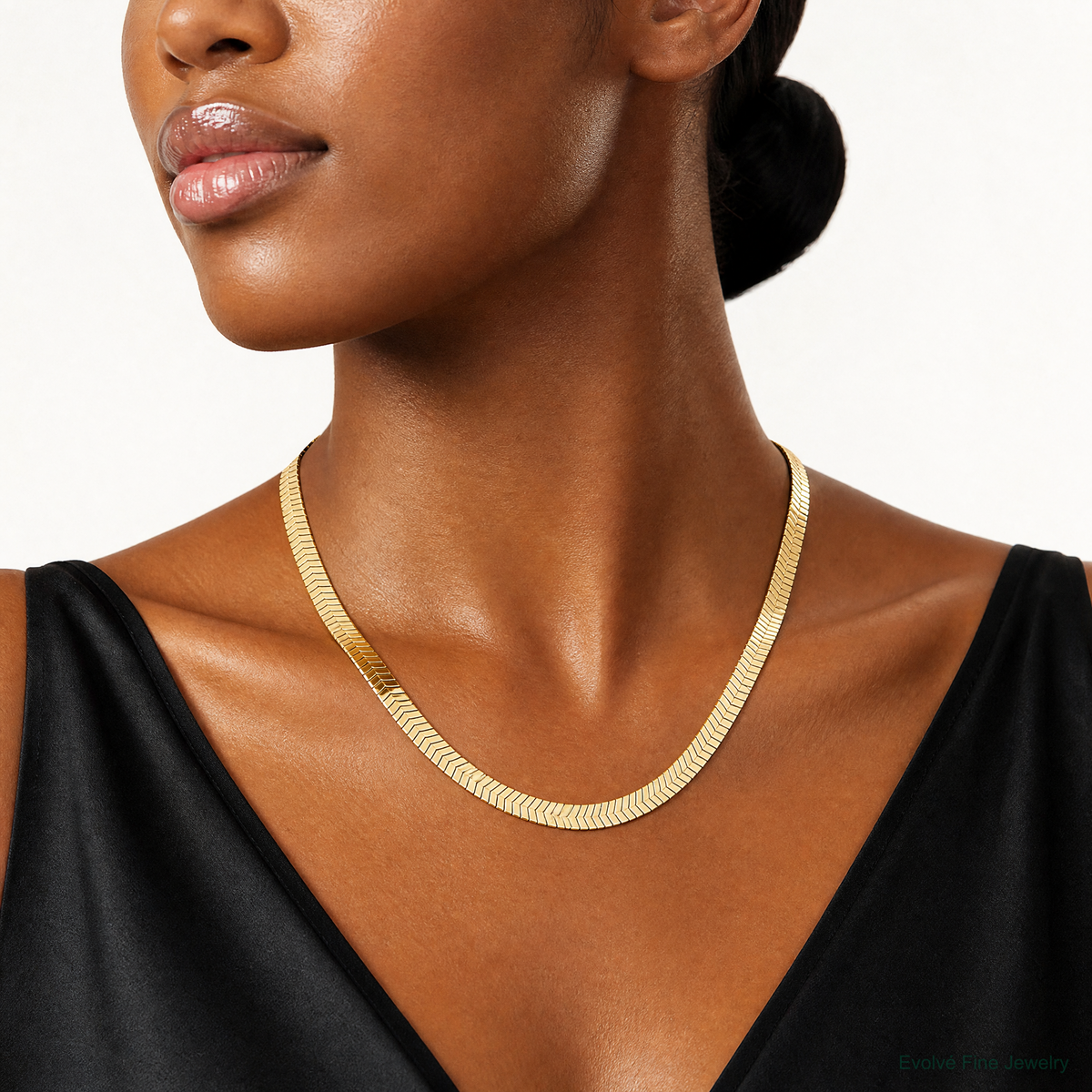 10k 5mm Silky Herringbone Chain - Model Shot