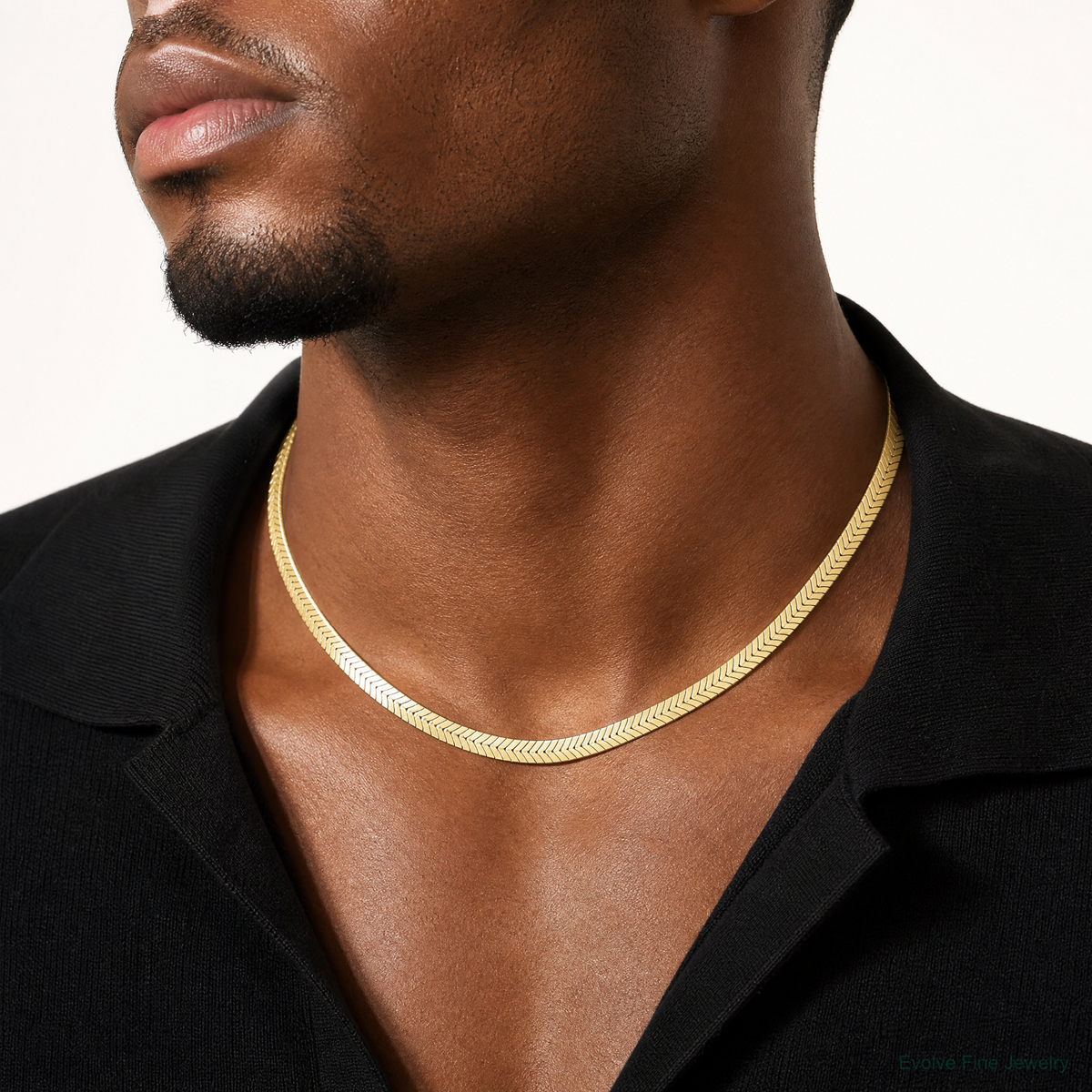 10K 6.5mm Silky Herringbone Chain - Model Shot