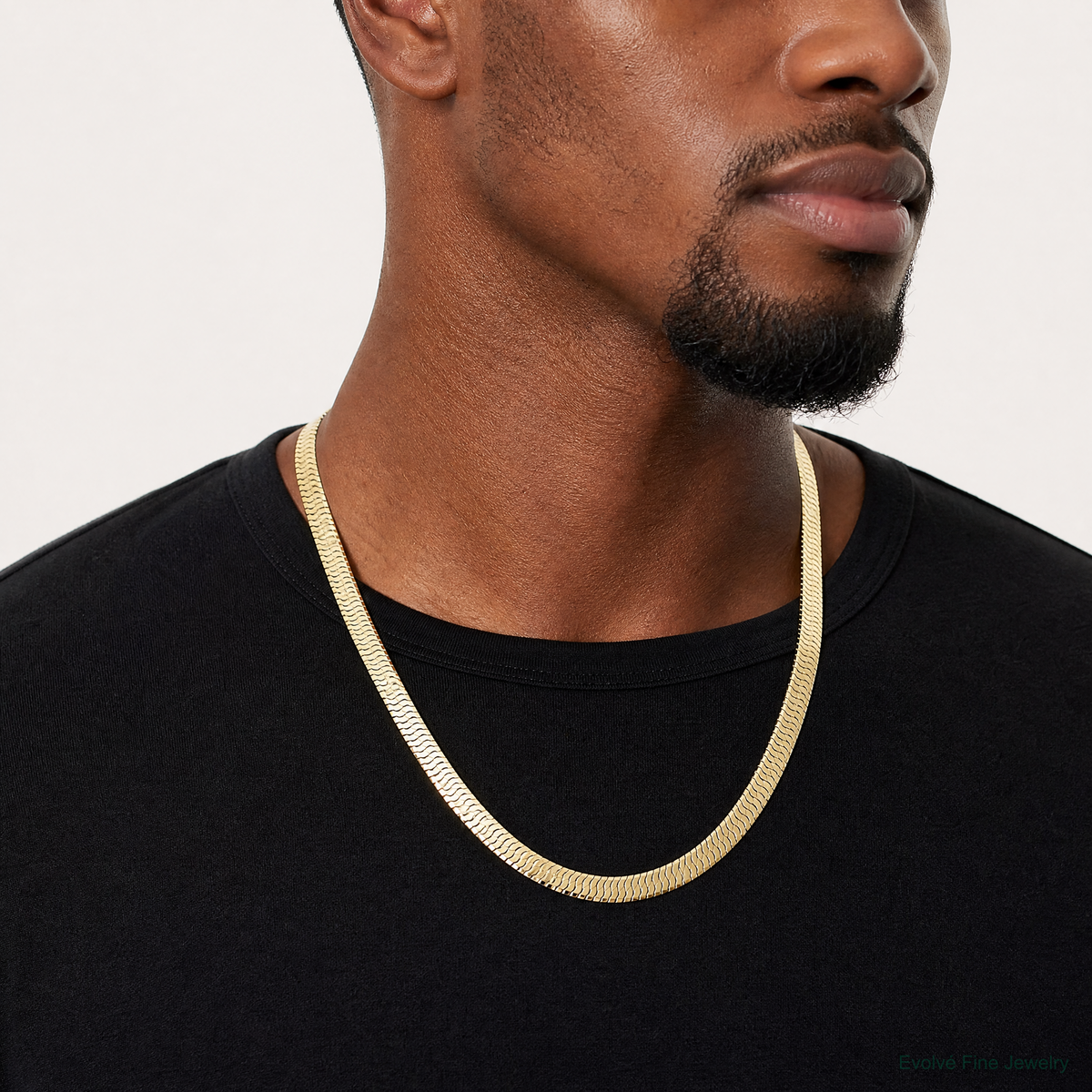 10K 10mm Silky Herringbone Chain - Model Shot
