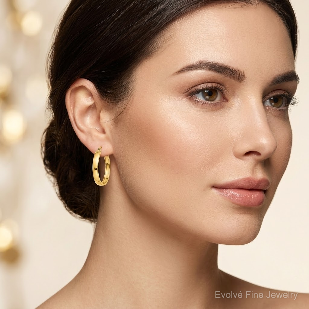 10k Polished Hoop Earring - Model Shot