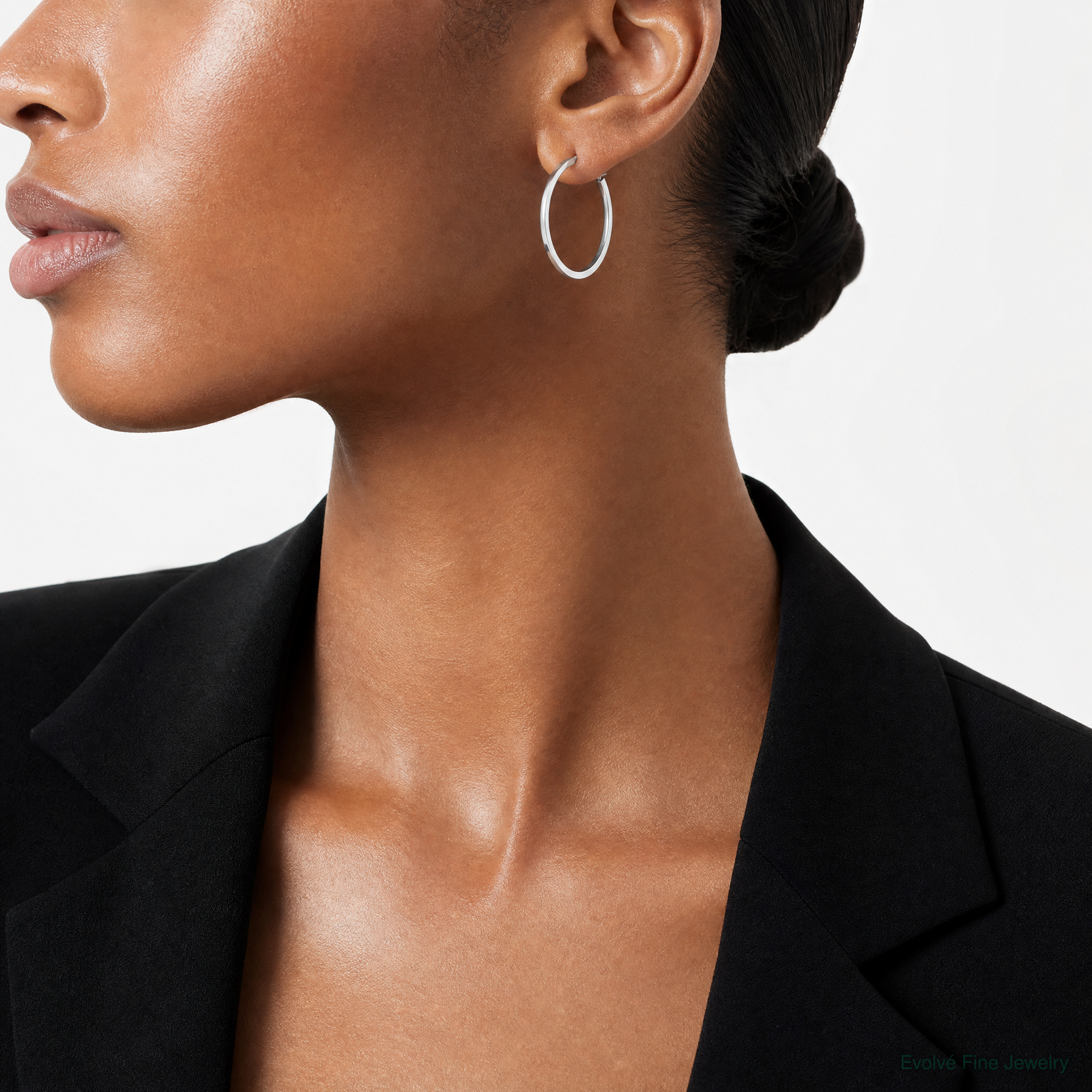 10k White Gold Polished Hoop Earring - Model Shot