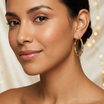 10K Diamond Cut Hollow Hoop Earrings - Model Shot