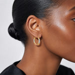 10K White & Rose Rhodium D/C 3x20mm Hoop Earrings - Model Shot