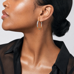 10K & Rhodium Diamond Cut 3mm Hoop Earrings - Model Shot