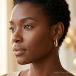 10K Scalloped Textured Hollow Hoop Earrings - Model Shot