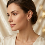 10K & Rhodium Diamond Cut Small Hoop Earrings - Model Shot