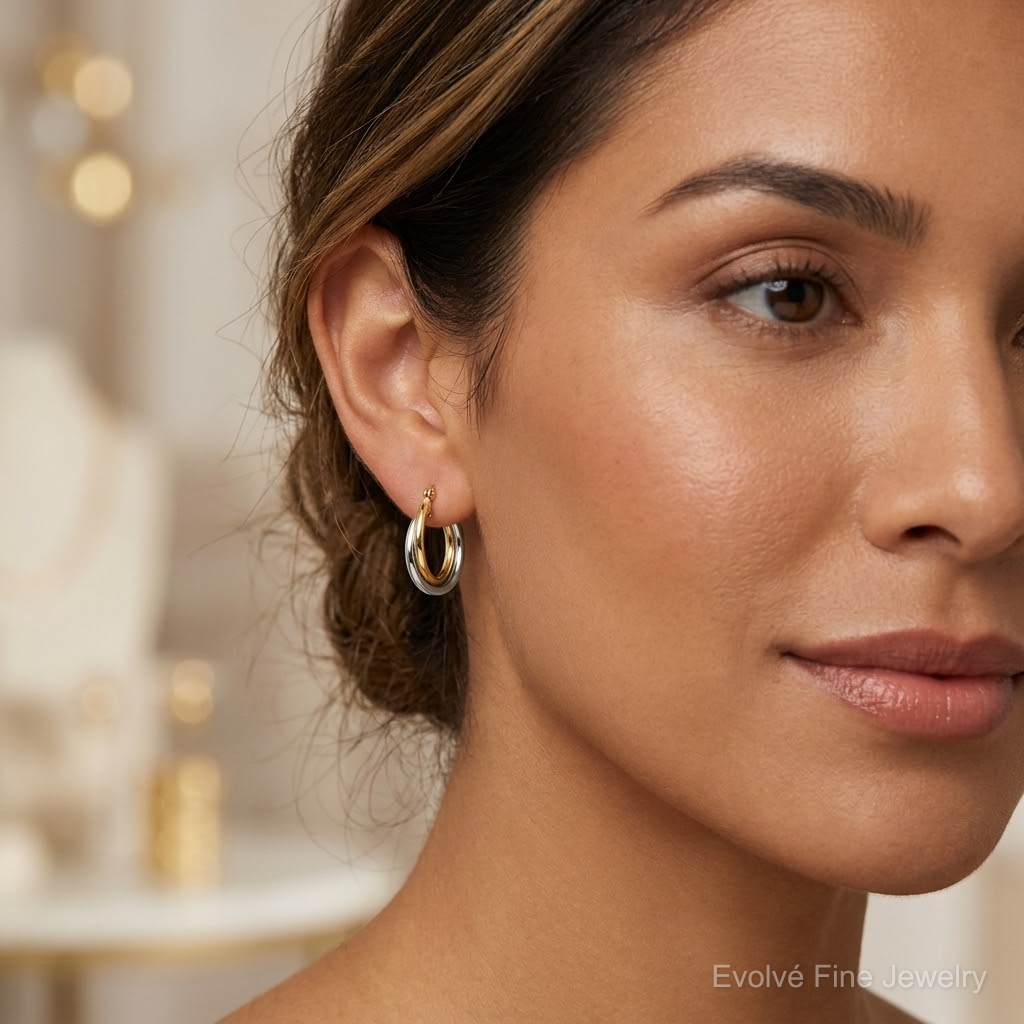 10K Two-tone Twist Hoop Earring - Model Shot