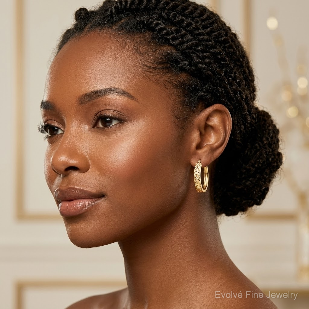 10K Diamond Cut Oval Hoop Earrings - Model Shot