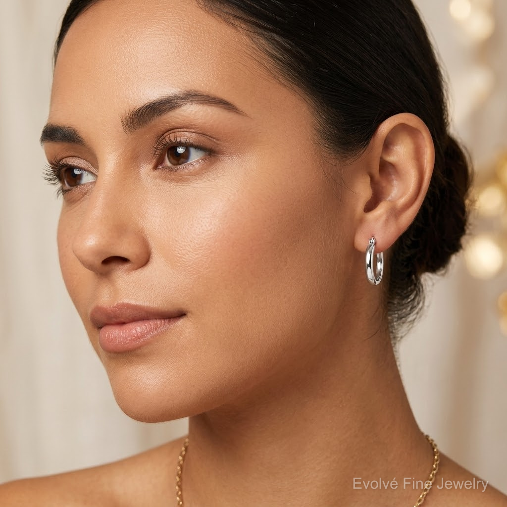 10k White Gold Polished Hoop Earring - Model Shot