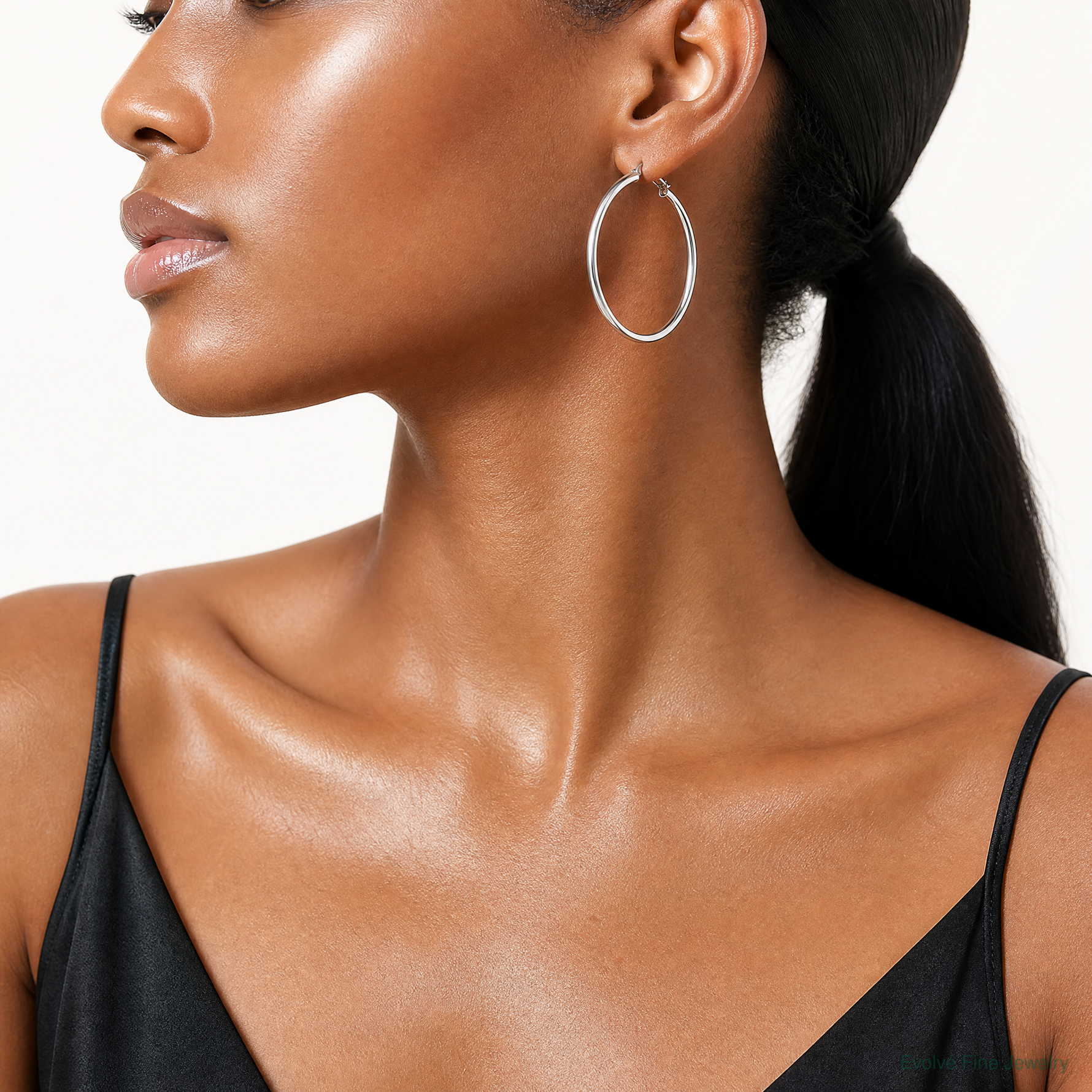 10k White Gold Polished Hoop Earring - Model Shot