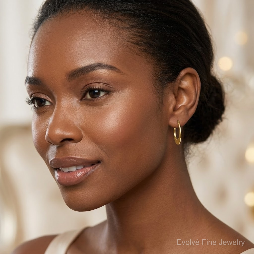 10K Polished Hoop Earrings - Model Shot