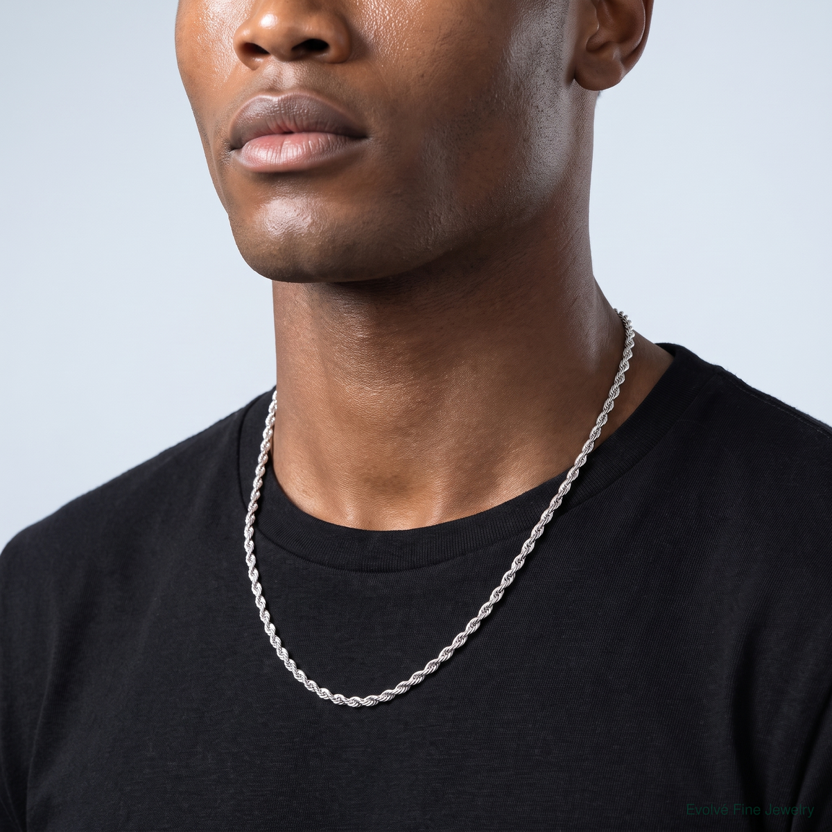10k White Gold 2.25mm D/C Quadruple Rope Chain - Model Shot