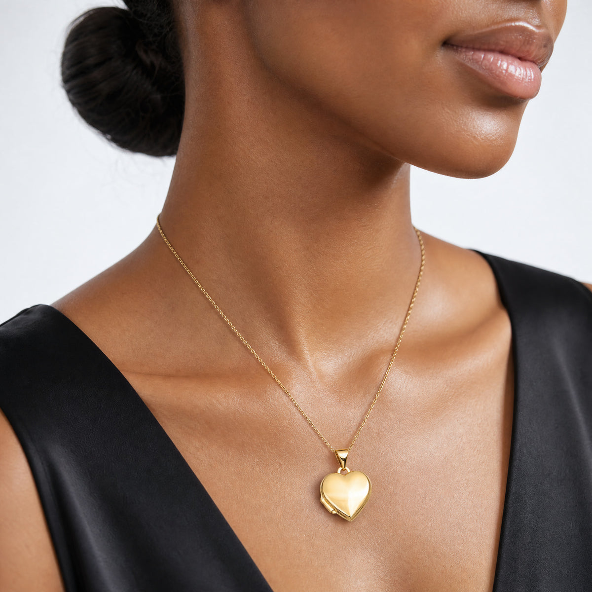 10k Plain Heart Locket - Model Shot
