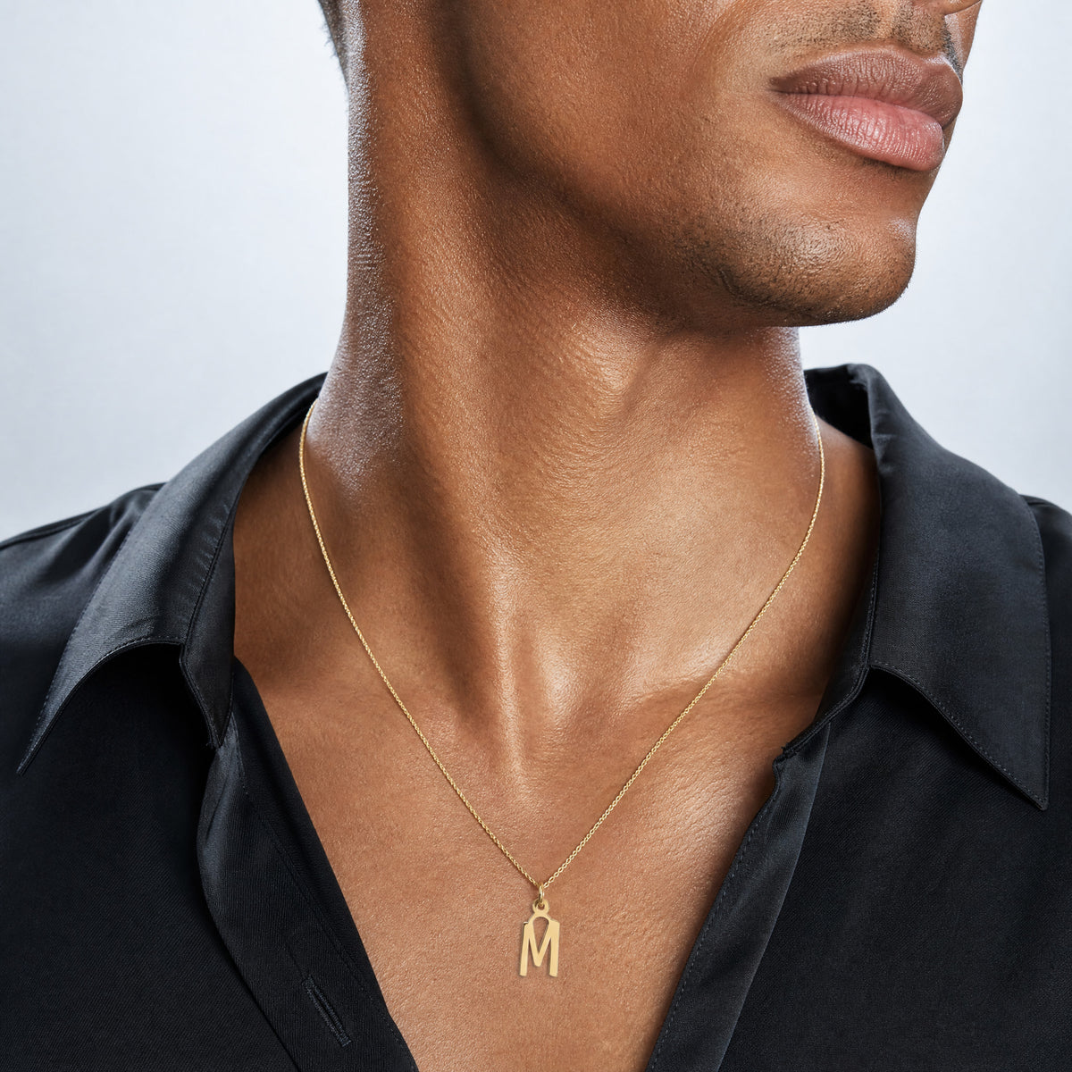 10k Large Slanted Block Initial M Charm - Model Shot