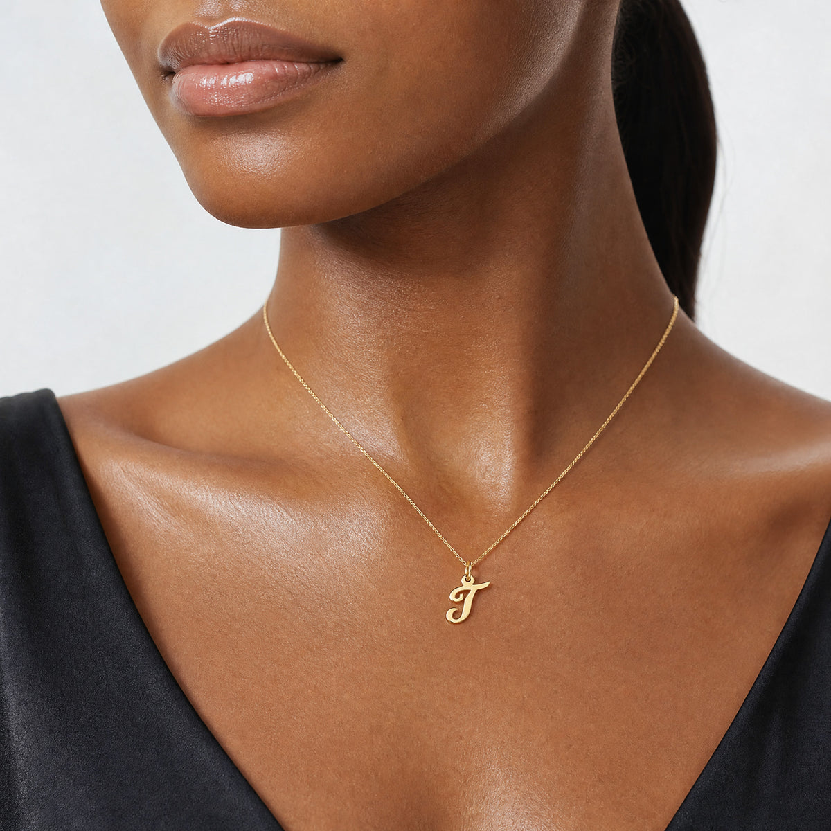 10k Small Script Initial T Charm - Model Shot