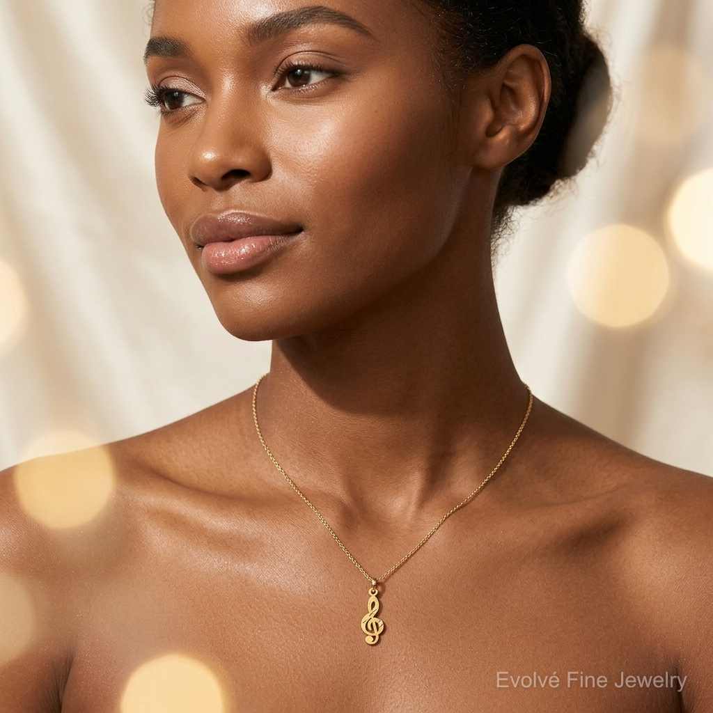 10k Small Treble Clef Charm - Model Shot