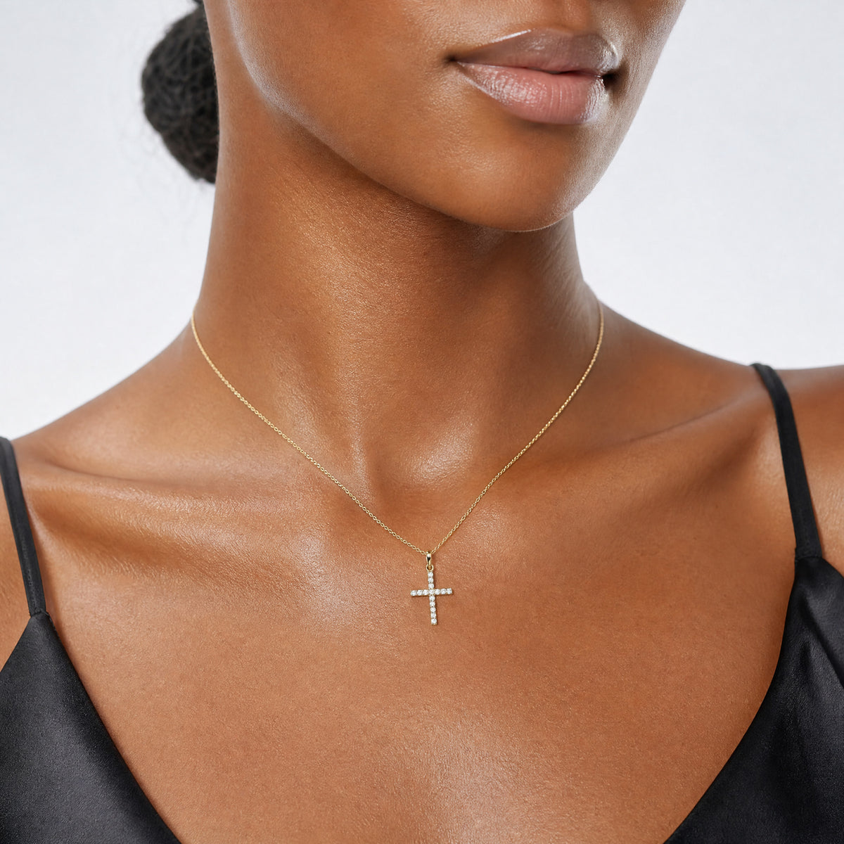 10K CZ Cross Pendant - Model Shot