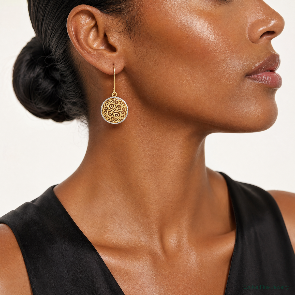 Leslie's 14K Two-tone Filigree Dangle Earrings - Model Shot